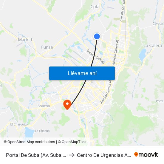 Portal De Suba (Av. Suba - Kr 106) to Centro De Urgencias Argenitna map