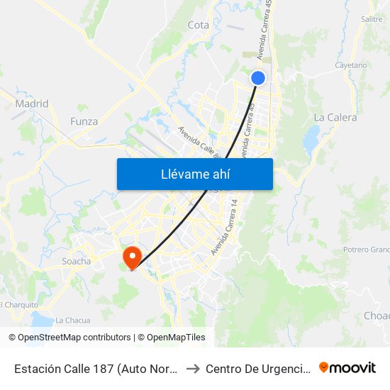 Estación Calle 187 (Auto Norte - Cl 187 Bis) (A) to Centro De Urgencias Argenitna map