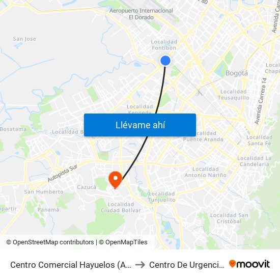 Centro Comercial Hayuelos (Av. C. De Cali - Cl 20) to Centro De Urgencias Argenitna map