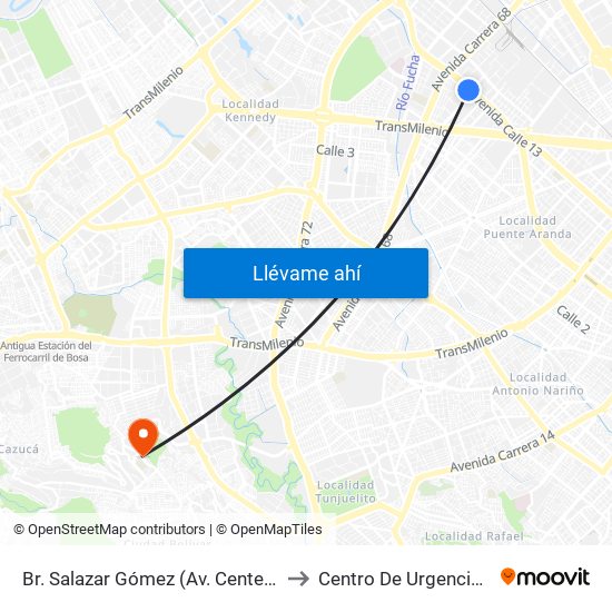 Br. Salazar Gómez (Av. Centenario - Kr 65) (A) to Centro De Urgencias Argenitna map