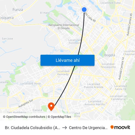 Br. Ciudadela Colsubsidio (Ac 80 - Kr 112a) to Centro De Urgencias Argenitna map