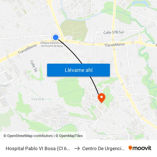 Hospital Pablo VI Bosa (Cl 63 Sur - Kr 77g) (A) to Centro De Urgencias Argenitna map
