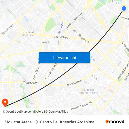 Movistar Arena to Centro De Urgencias Argenitna map