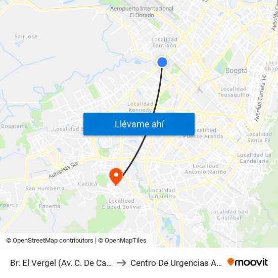 Br. El Vergel (Av. C. De Cali - Cl 18) to Centro De Urgencias Argenitna map