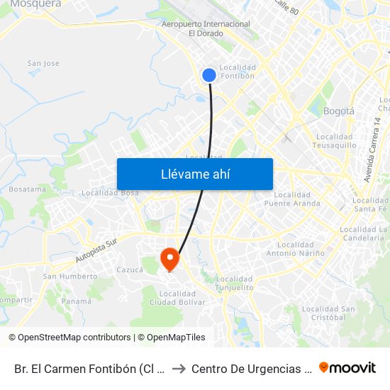 Br. El Carmen Fontibón (Cl 17 - Kr 100) to Centro De Urgencias Argenitna map