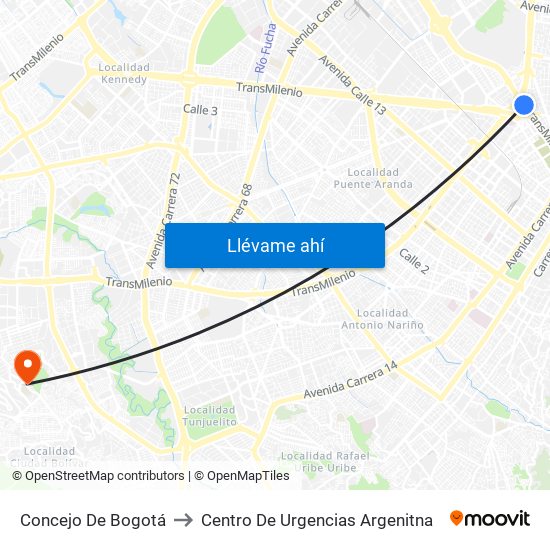 Concejo De Bogotá to Centro De Urgencias Argenitna map