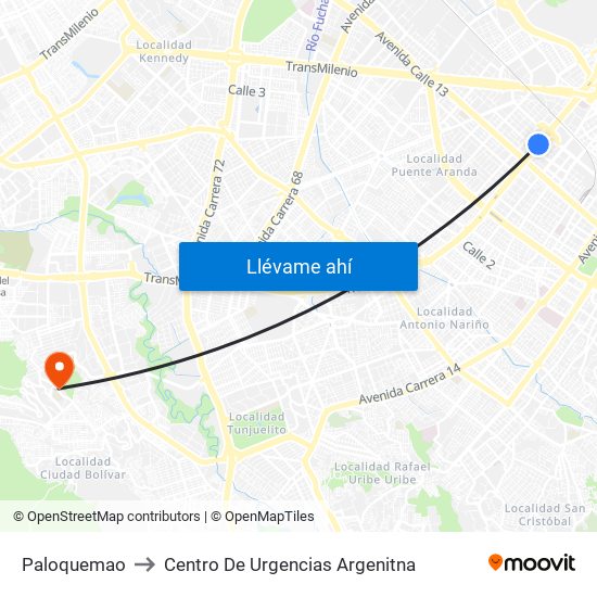 Paloquemao to Centro De Urgencias Argenitna map