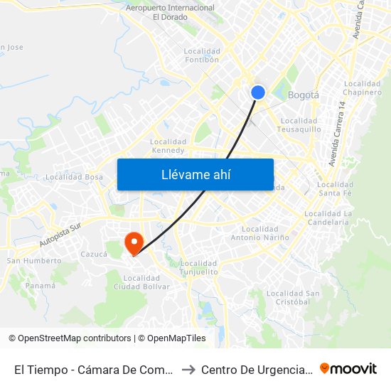 El Tiempo - Cámara De Comercio De Bogotá to Centro De Urgencias Argenitna map