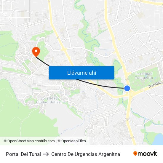 Portal Del Tunal to Centro De Urgencias Argenitna map