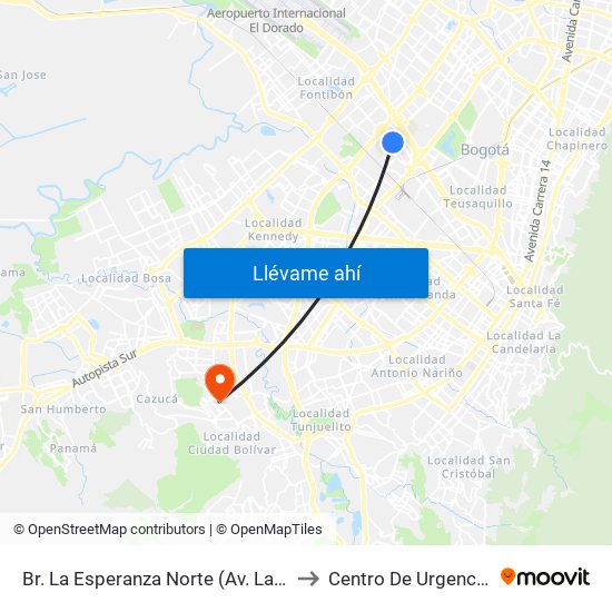 Br. La Esperanza Norte (Av. La Esperanza - Kr 69d) to Centro De Urgencias Argenitna map