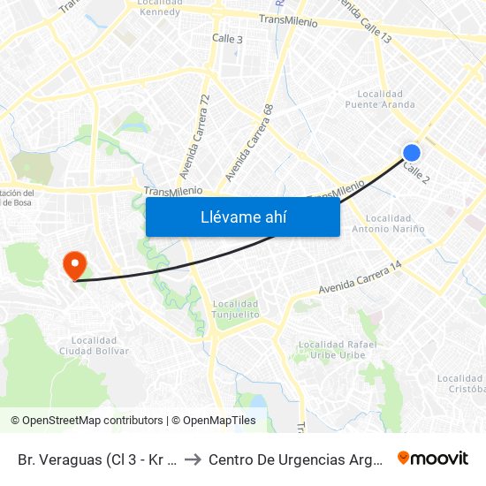 Br. Veraguas (Cl 3 - Kr 29a) to Centro De Urgencias Argenitna map