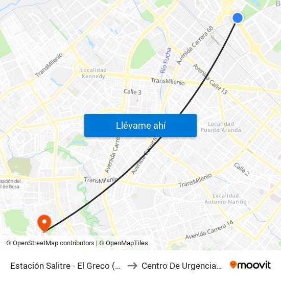 Estación Salitre - El Greco (Ac 26 - Ak 68) to Centro De Urgencias Argenitna map