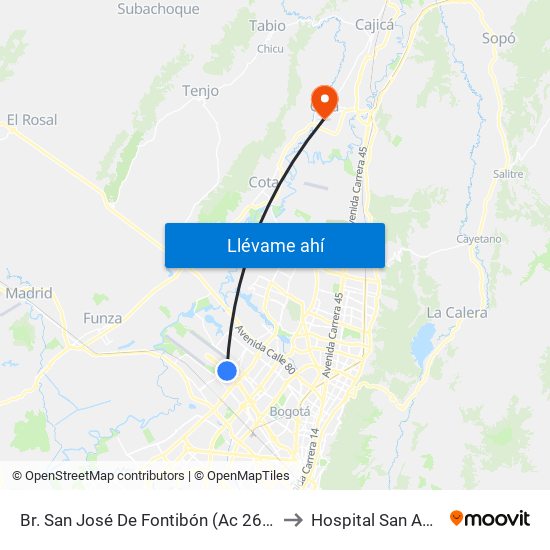 Br. San José De Fontibón (Ac 26 - Kr 96a) to Hospital San Antonio map