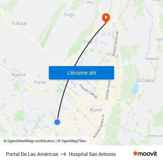 Portal De Las Américas to Hospital San Antonio map