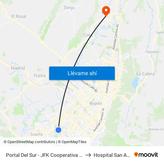 Portal Del Sur - JFK Cooperativa Financiera to Hospital San Antonio map