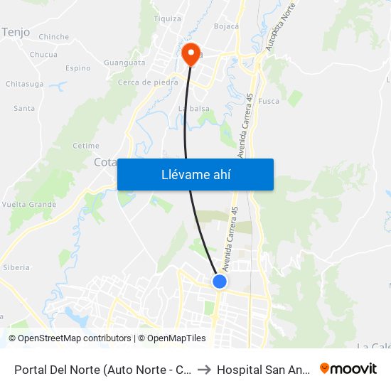 Portal Del Norte (Auto Norte - Cl 174a) to Hospital San Antonio map