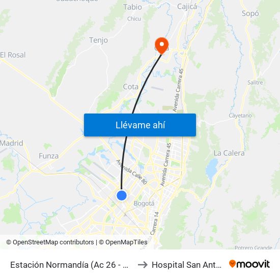 Estación Normandía (Ac 26 - Kr 74) to Hospital San Antonio map