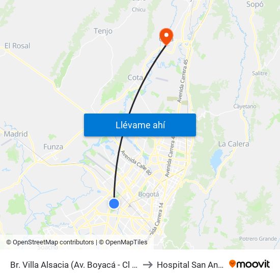 Br. Villa Alsacia (Av. Boyacá - Cl 12a) (A) to Hospital San Antonio map