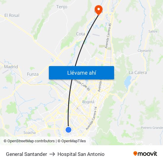 General Santander to Hospital San Antonio map