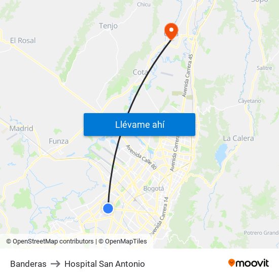 Banderas to Hospital San Antonio map