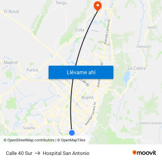 Calle 40 Sur to Hospital San Antonio map