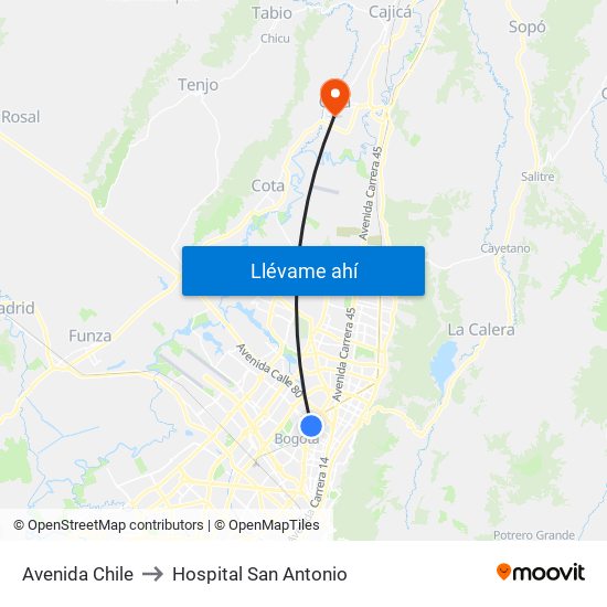 Avenida Chile to Hospital San Antonio map