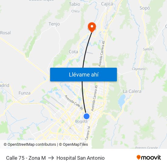 Calle 75 - Zona M to Hospital San Antonio map