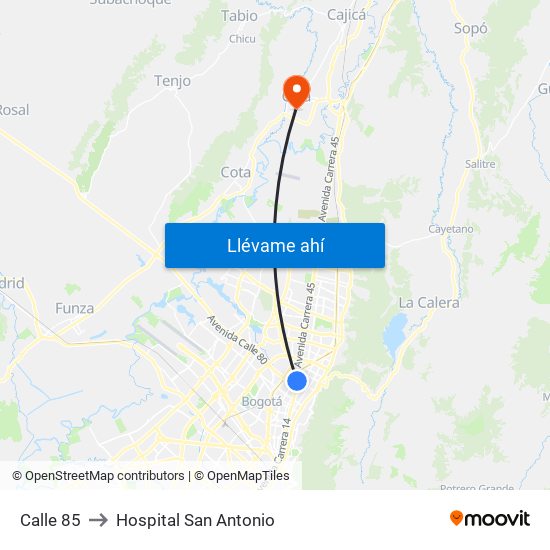 Calle 85 to Hospital San Antonio map