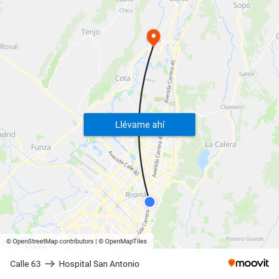 Calle 63 to Hospital San Antonio map