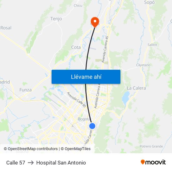 Calle 57 to Hospital San Antonio map