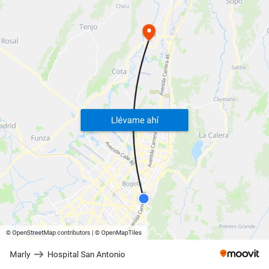 Marly to Hospital San Antonio map