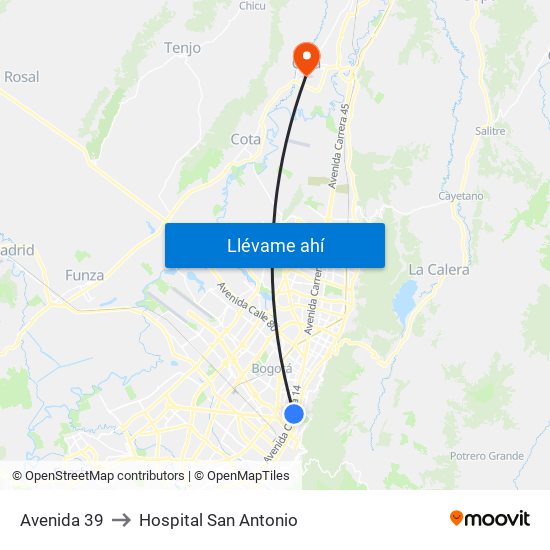 Avenida 39 to Hospital San Antonio map