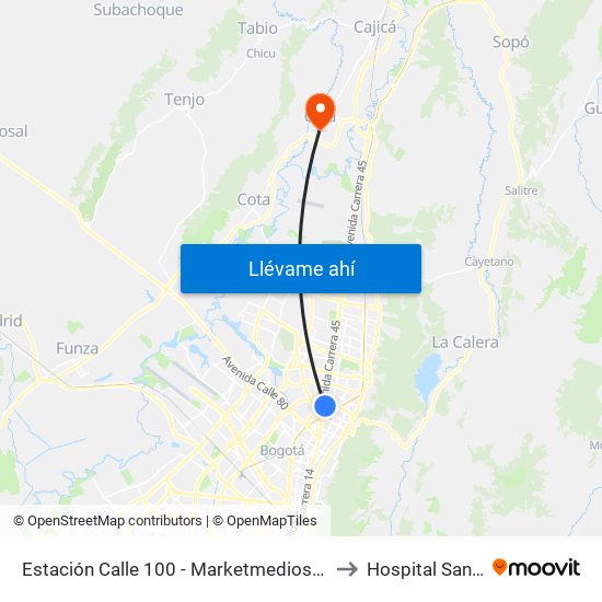 Estación Calle 100 - Marketmedios (Auto Norte - Cl 98) to Hospital San Antonio map