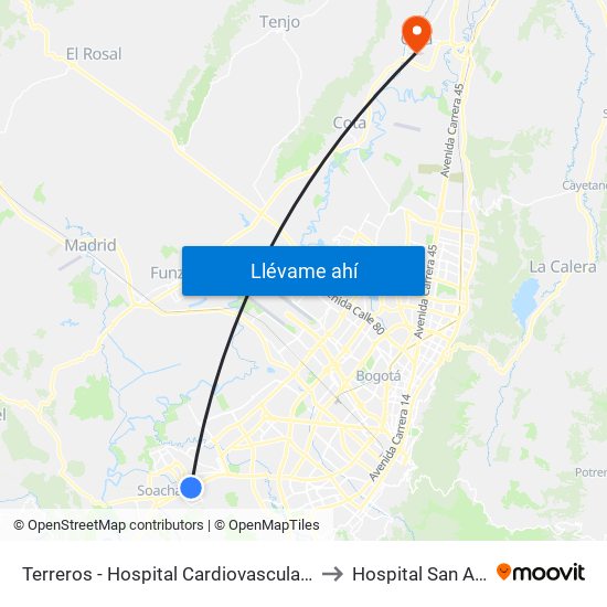 Terreros - Hospital Cardiovascular (Lado Sur) to Hospital San Antonio map