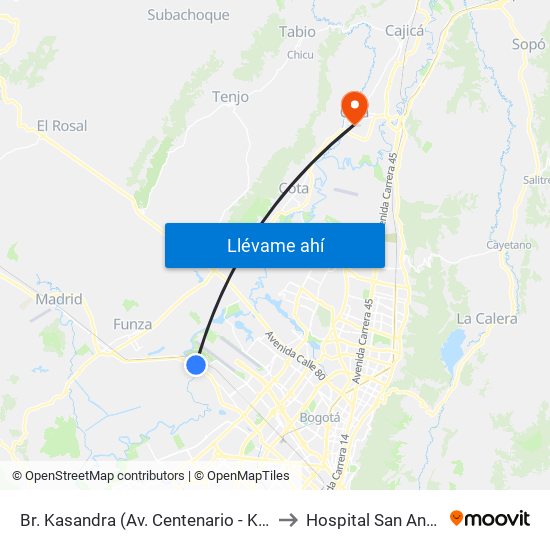 Br. Kasandra (Av. Centenario - Kr 134a) to Hospital San Antonio map