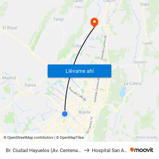 Br. Ciudad Hayuelos (Av. Centenario - Kr 78g) to Hospital San Antonio map