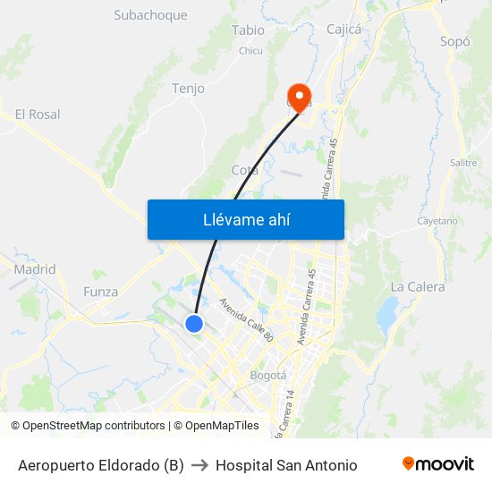 Aeropuerto Eldorado (B) to Hospital San Antonio map