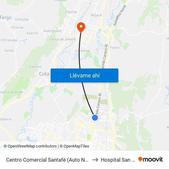 Centro Comercial Santafé (Auto Norte - Cl 187) (B) to Hospital San Antonio map