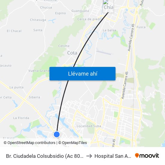 Br. Ciudadela Colsubsidio (Ac 80 - Kr 112a) to Hospital San Antonio map