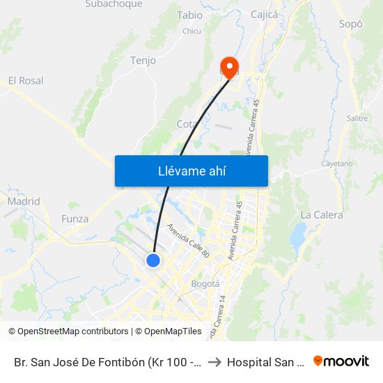 Br. San José De Fontibón (Kr 100 - Av. Esperanza) to Hospital San Antonio map