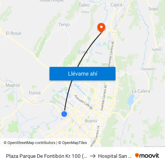 Plaza Parque De Fontibón Kr 100 (Kr 100 - Cl 17a) to Hospital San Antonio map