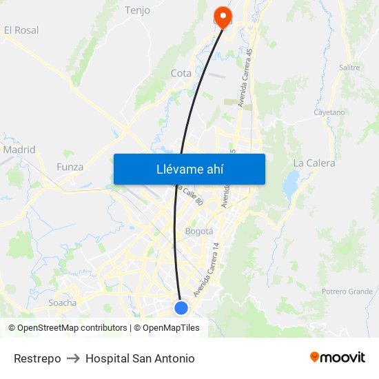 Restrepo to Hospital San Antonio map