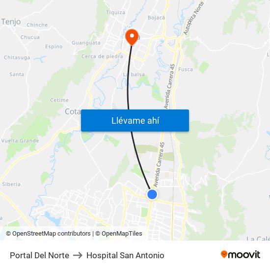 Portal Del Norte to Hospital San Antonio map