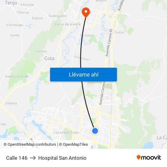 Calle 146 to Hospital San Antonio map