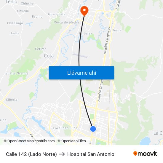 Calle 142 (Lado Norte) to Hospital San Antonio map