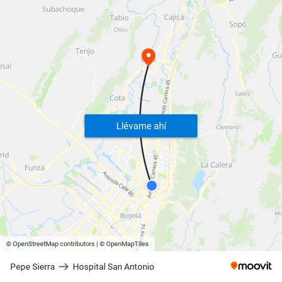 Pepe Sierra to Hospital San Antonio map