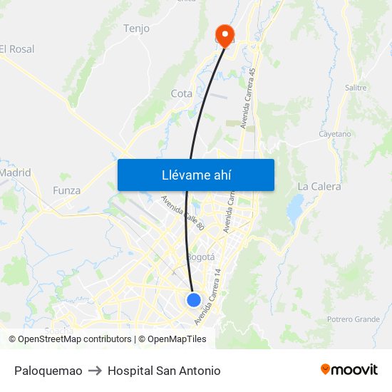 Paloquemao to Hospital San Antonio map