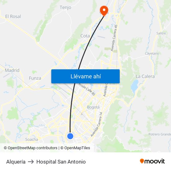 Alquería to Hospital San Antonio map