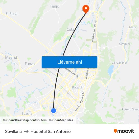 Sevillana to Hospital San Antonio map