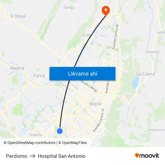 Perdomo to Hospital San Antonio map